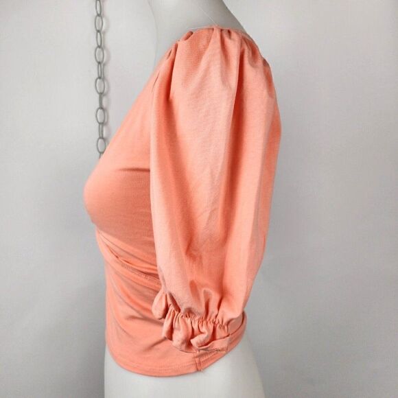 Forever 21 Knit Melon Cropped Wrap Short Puff Sleeve Top Womens S - Picture 2 of 4